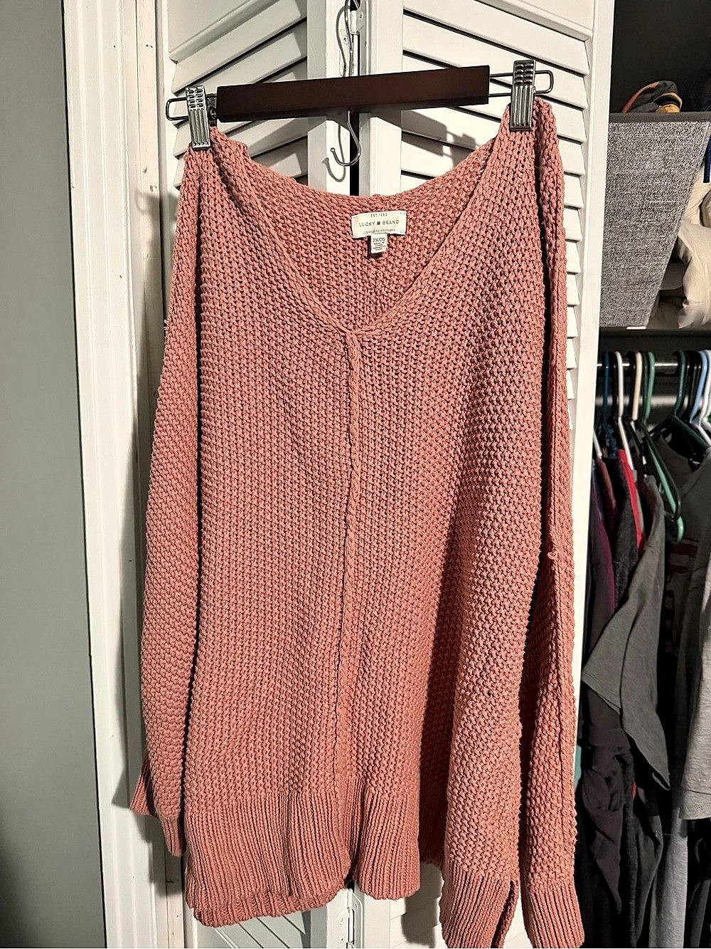 Lucky Brand V-Neck Chunky Knit Pullover Textured Knit V-Neck Pink Size 2X NWT